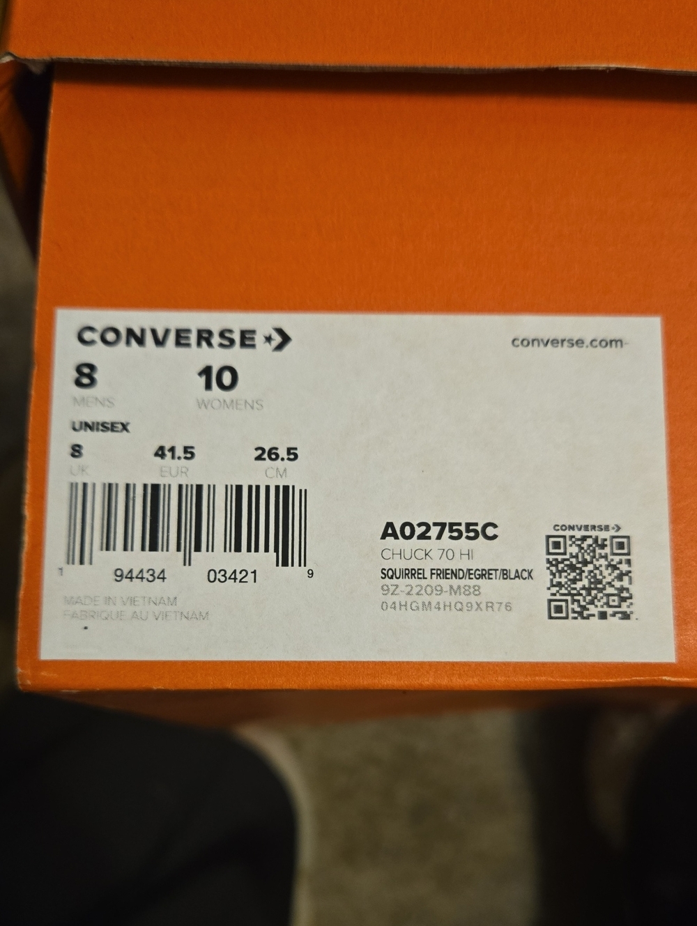 Converse Chuck 70 HI Box Label - Squirrel Friend / Egret / Black. 8M/10W- NEW